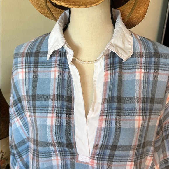 FP Sunday morning, sleep shirt, light blue flannel pop over polo collared top S - Picture 3 of 15